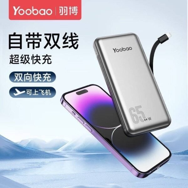 LC6.3.jpg Yoobao LC6-65W 20000mAh Fast Charging Power Bank Built in Cables (Lightning)