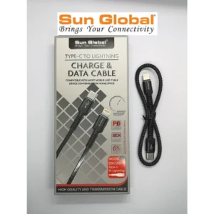 SUN GLOBAL (SGC251) TYPE-C TO IP CHARGE & DATA CABLE 6A (30cm)